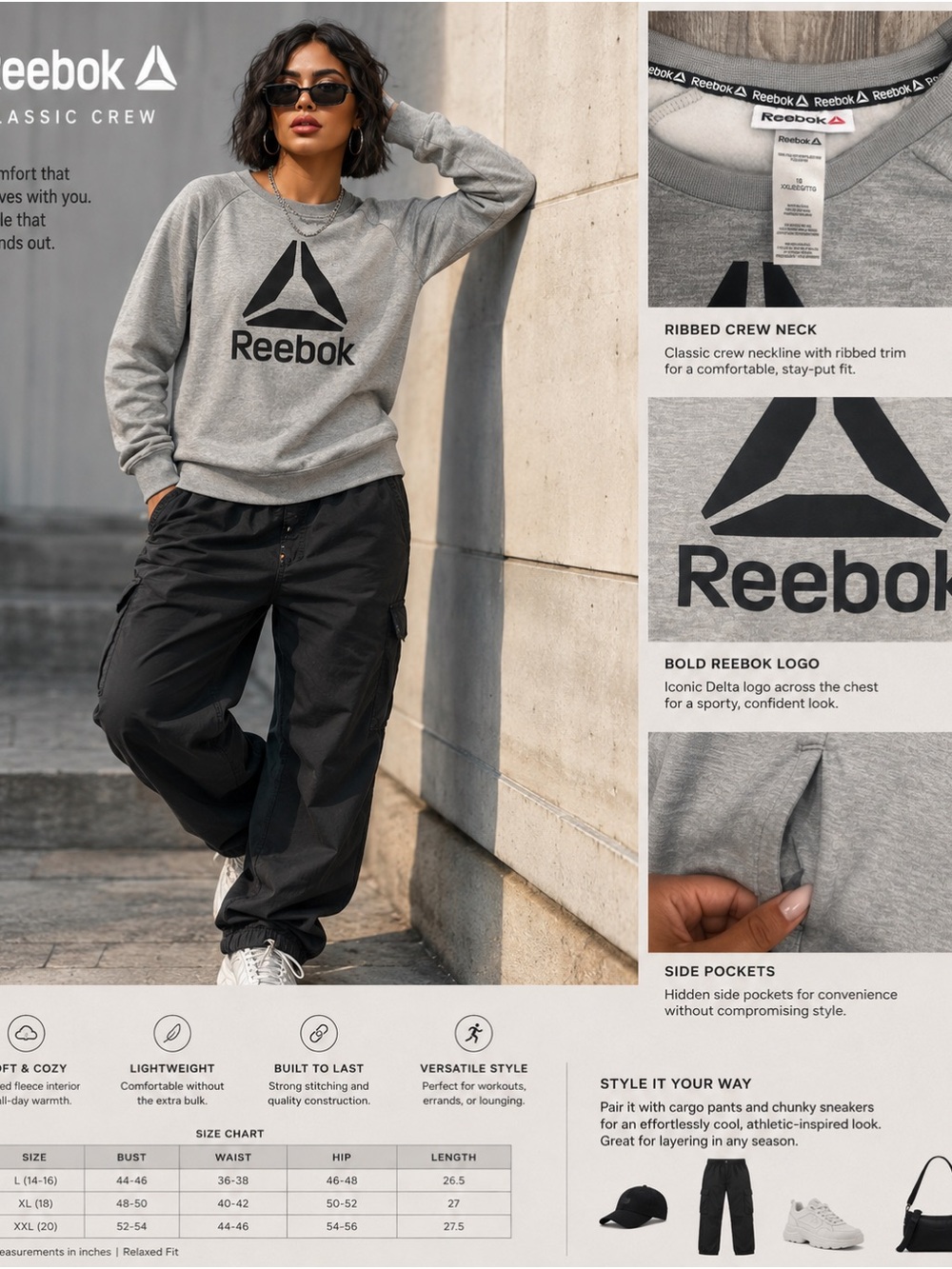 Reebok Gray Crewneck Sweatshirt with Black Logo